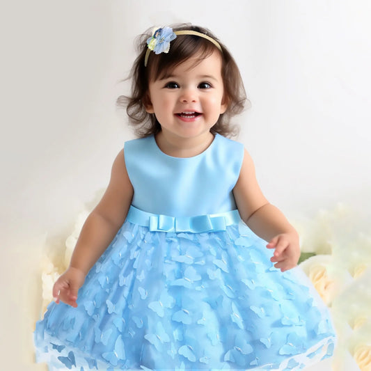 Girls Party Dresses Toddler Sleeveless Butterfly Embroidery Tulle Bowknot Pageant Gown Newborn Baby Birthday Princess Dress