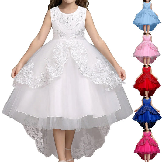 Formal Kids Girl Bridesmaid Wedding Princess Luxury Children's Christmas Party Pink Gala Dress 3-15Years Evening Graduation Robe