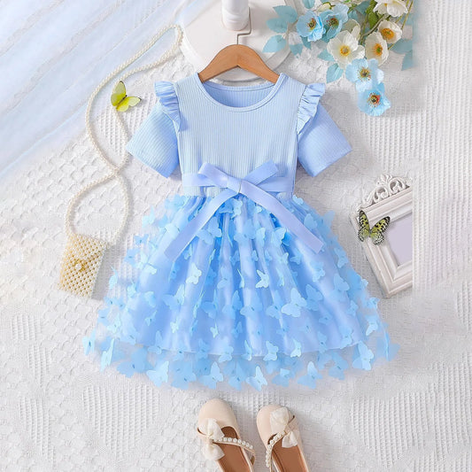 Summer Dress for Kid's Casual Clothes 3D Butterfly Tutu Tulle Dress Cute Baby Girls Princess Dress Party Dresses 2-6 Yrs Girls