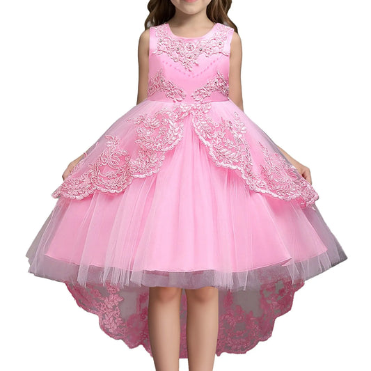 Formal Kids Girl Bridesmaid Wedding Princess Luxury Children's Christmas Party Pink Gala Dress 3-15Years Evening Graduation Robe