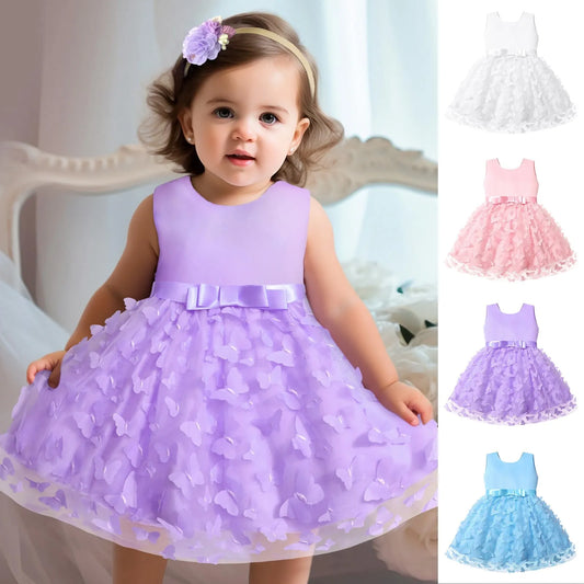 Girls Party Dresses Toddler Sleeveless Butterfly Embroidery Tulle Bowknot Pageant Gown Newborn Baby Birthday Princess Dress