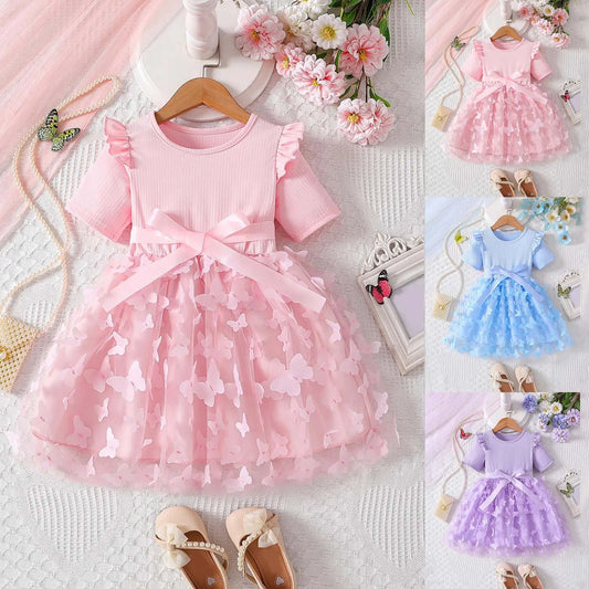 Summer Dress for Kid's Casual Clothes 3D Butterfly Tutu Tulle Dress Cute Baby Girls Princess Dress Party Dresses 2-6 Yrs Girls